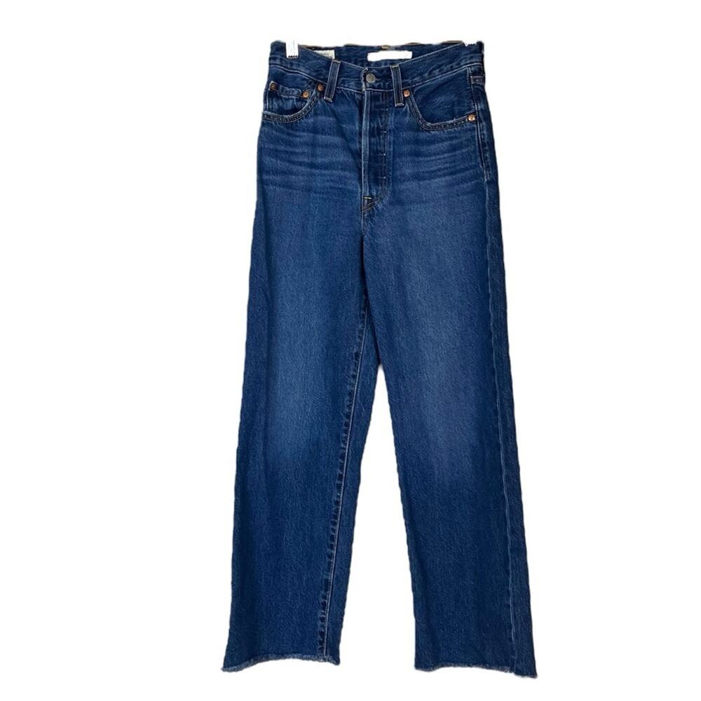 Levi’s Jeans Ribcage Straight Ankle High Rise Raw Hem Dark Wash Women’s Size 24